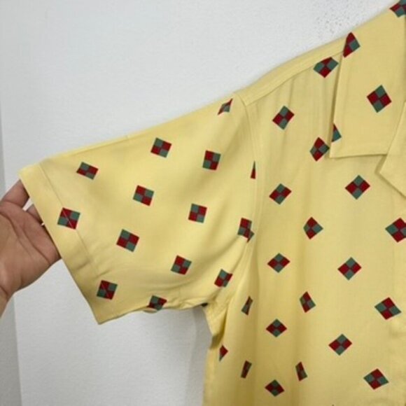 Bogey Boys Yellow Button Up Short Sleeve Retro Geometric Print Casual Golf Shirt - Picture 5 of 7
